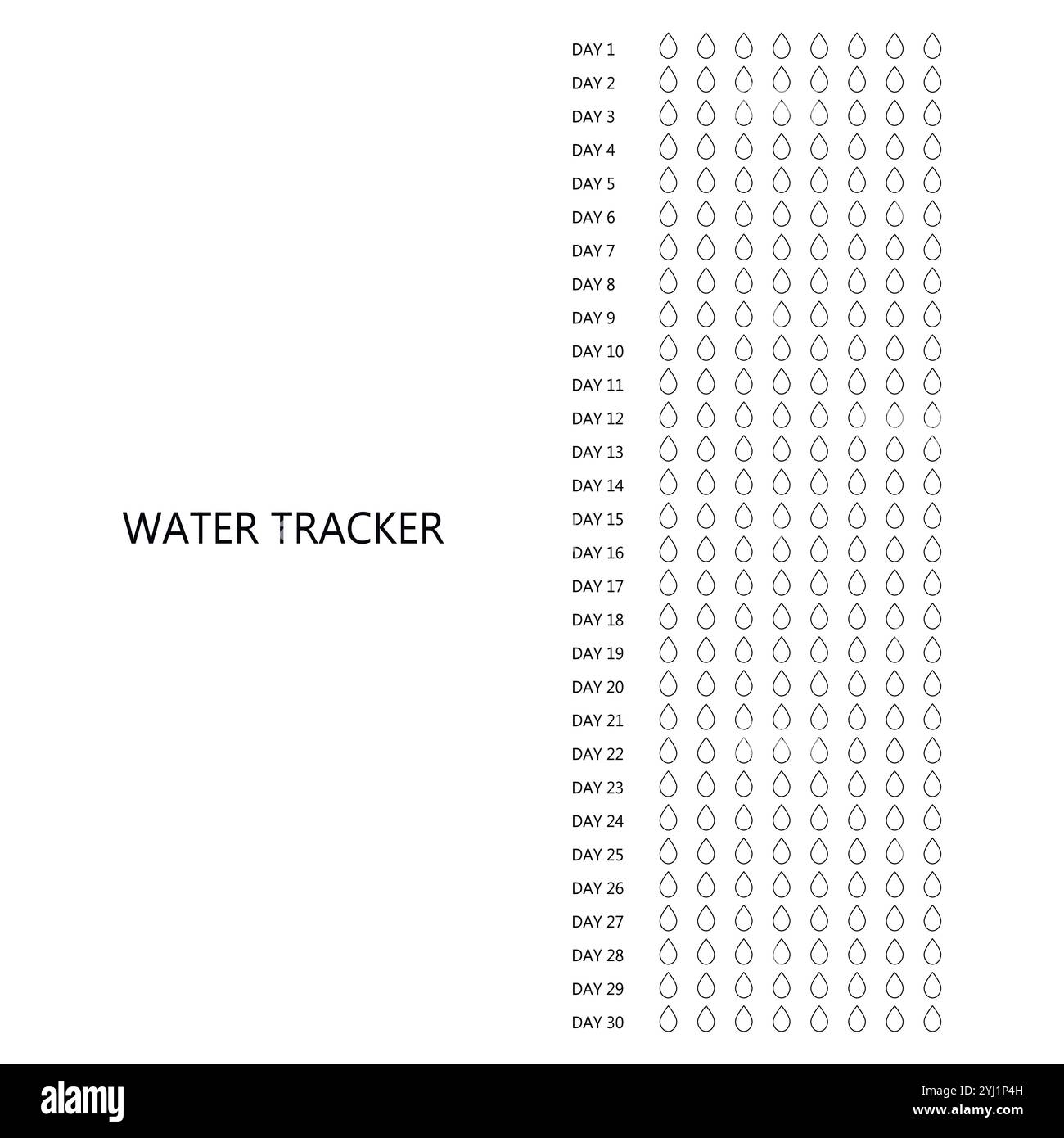 Water tracker. Habit tracker for month. Template mockup. Vector personal organizer. Minimalist simple planner Stock Vector