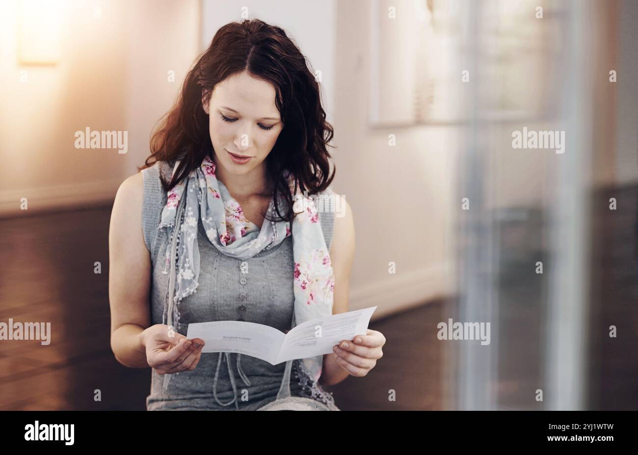 Woman Reading A Guide Museum, woman and reading brochure at gallery for creative artwork ...