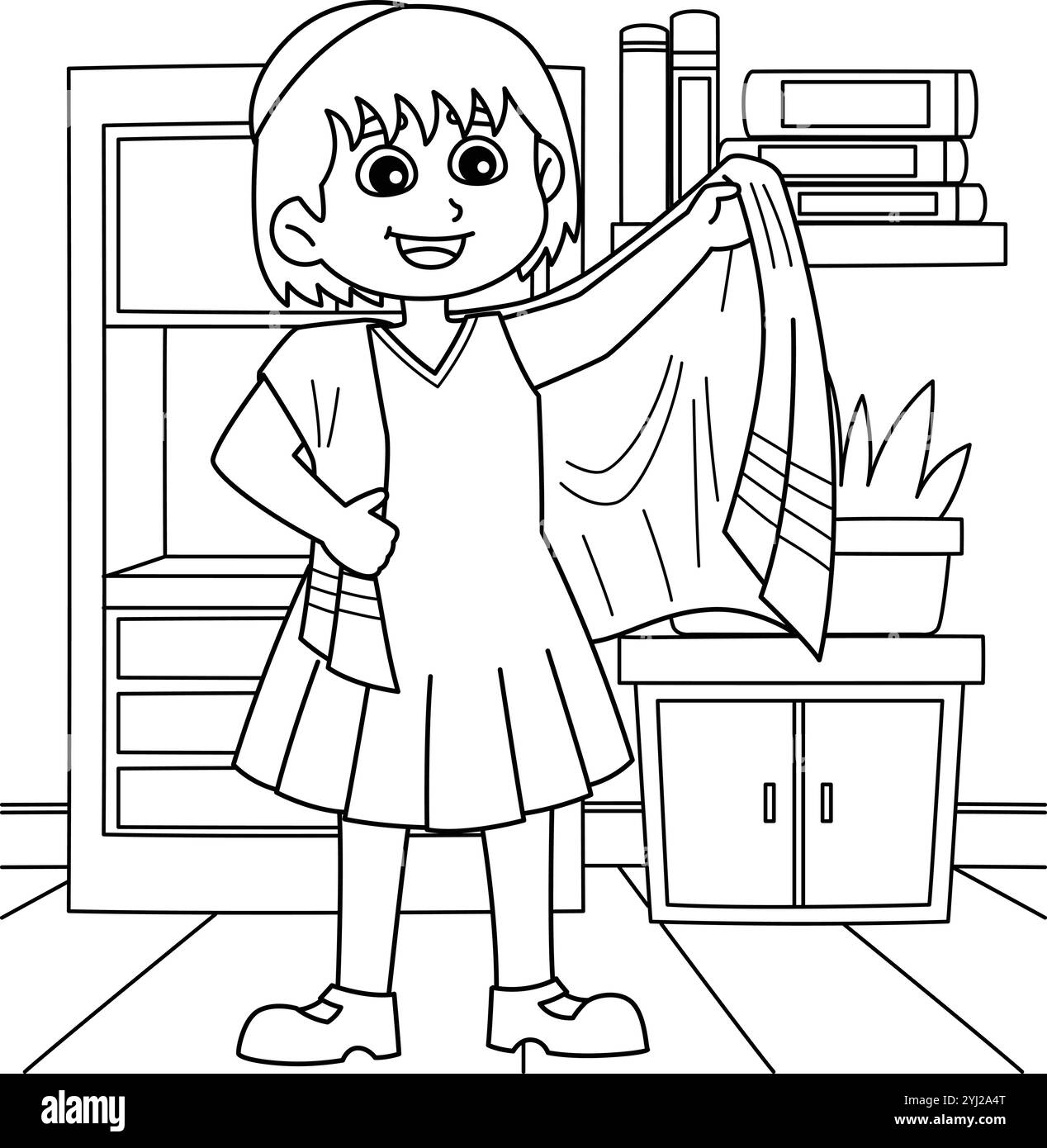 Bat Mitzvah Girl Wearing Taliit Coloring Page Stock Vector Image & Art