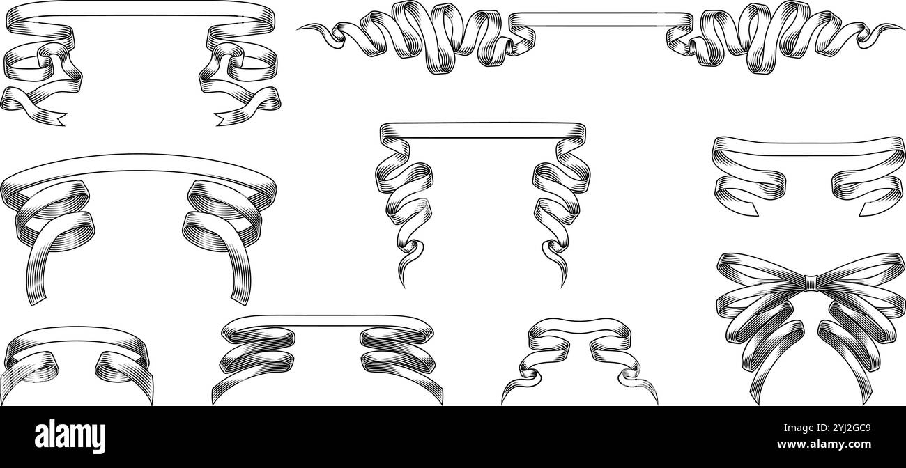 Ribbon Paper Scroll Parchment Banner Gift Bows Set Stock Vector Image ...