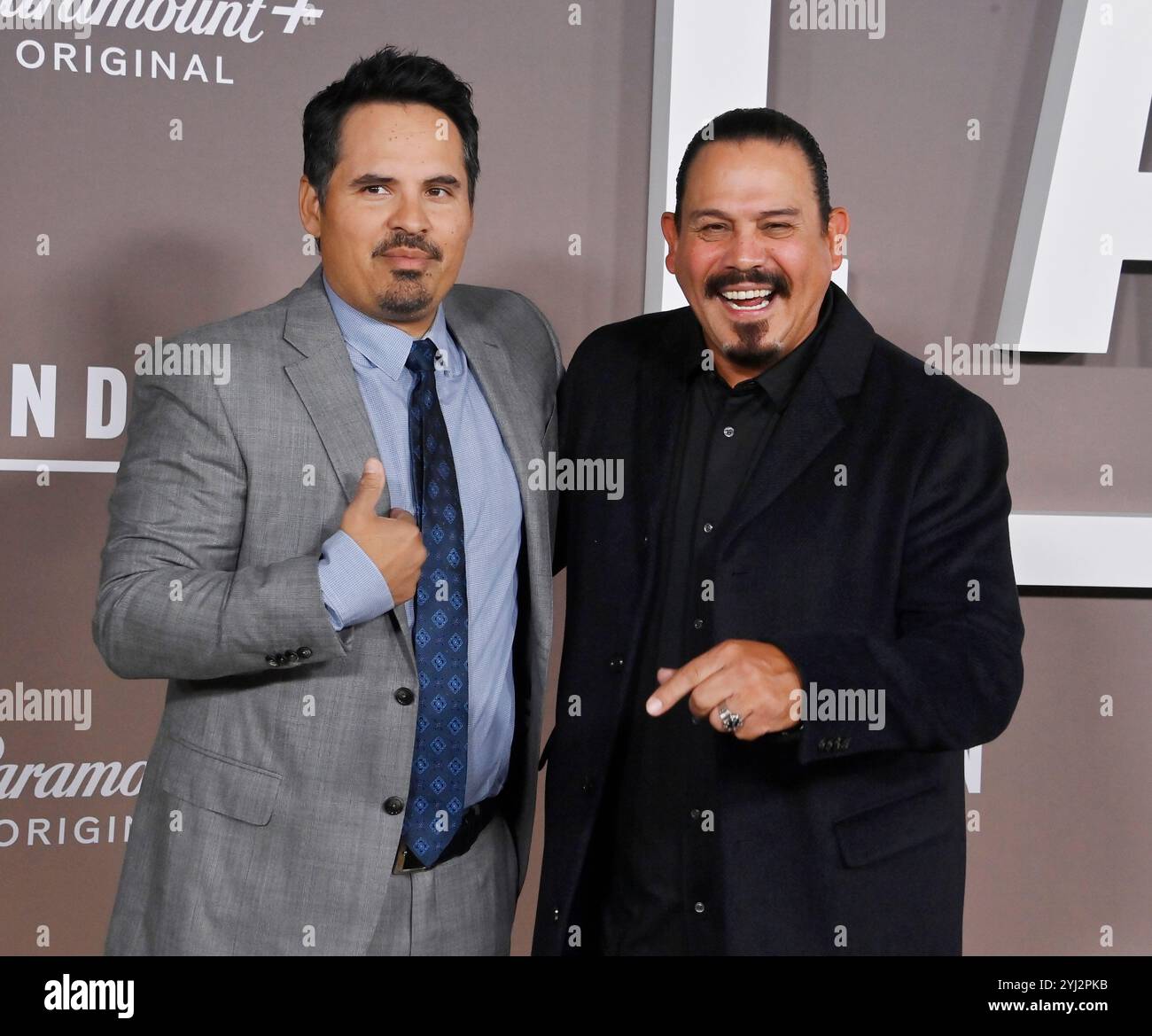 Los Angeles, Uniteds States. 12th Nov, 2024. Cast members Michael Pena(L) and Emilio Rivera attend the premiere of Paramount 's TV drama 'Landman' at Paramount Studios in Los Angeles on November 12, 2024. Storyline: Set in the proverbial boomtowns of West Texas, Landman is a modern-day tale of fortune seeking in the world of oil rigs. The series is an upstairs/downstairs story of roughnecks and wildcat billionaires fueling a boom so big, it's reshaping our climate, our economy and our geopolitics. Photo by Jim Ruymen/UPI Credit: UPI/Alamy Live News Stock Photo