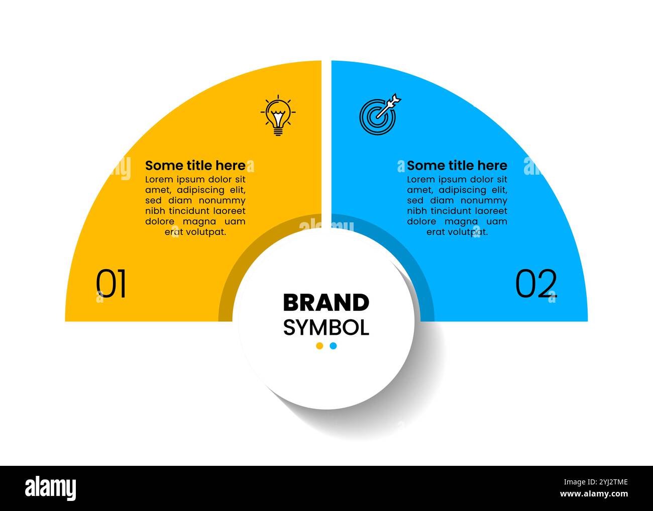 Infographic template with icons and 2 options or steps. Semicircle. Can ...