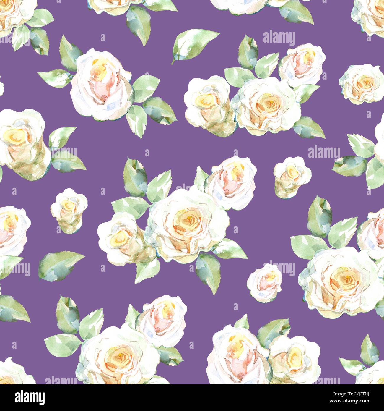 Seamless pattern of white roses bouquets with green leaves in ...