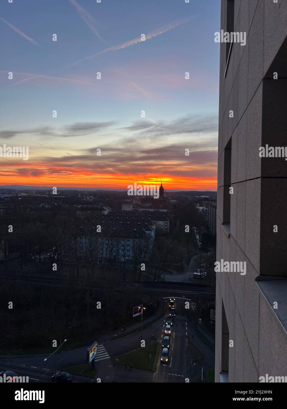 Sunrise from a high-rise in Cologne 2024 - Smartphone Captured Stock Image