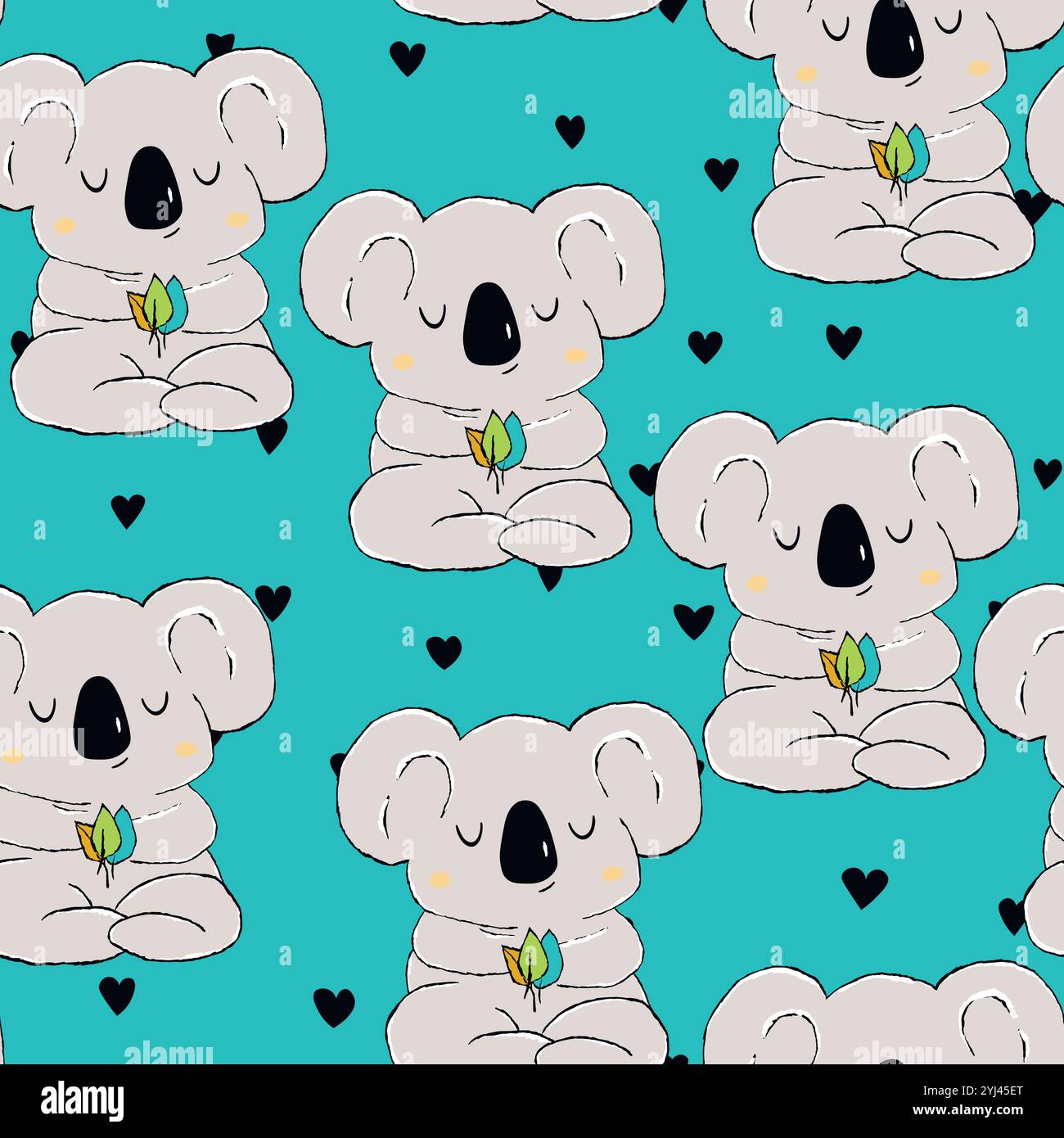Seamless pattern with cute koala baby on color background. Funny ...