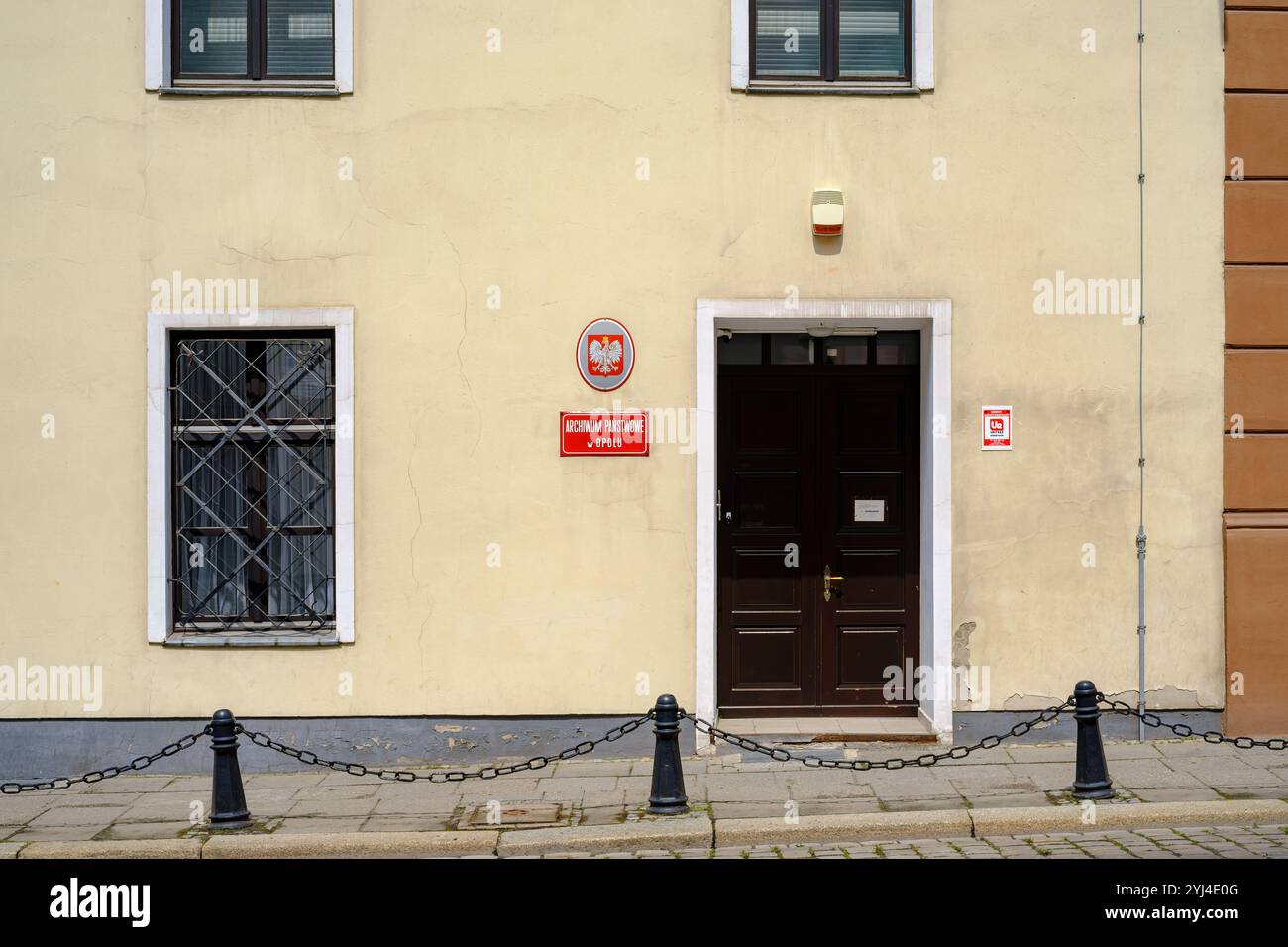 Facade and entrance of the building of the State Archives (Archiwum Panstwowe) in the historic centre of Opole, Opole Voivodeship, Poland. Stock Photo