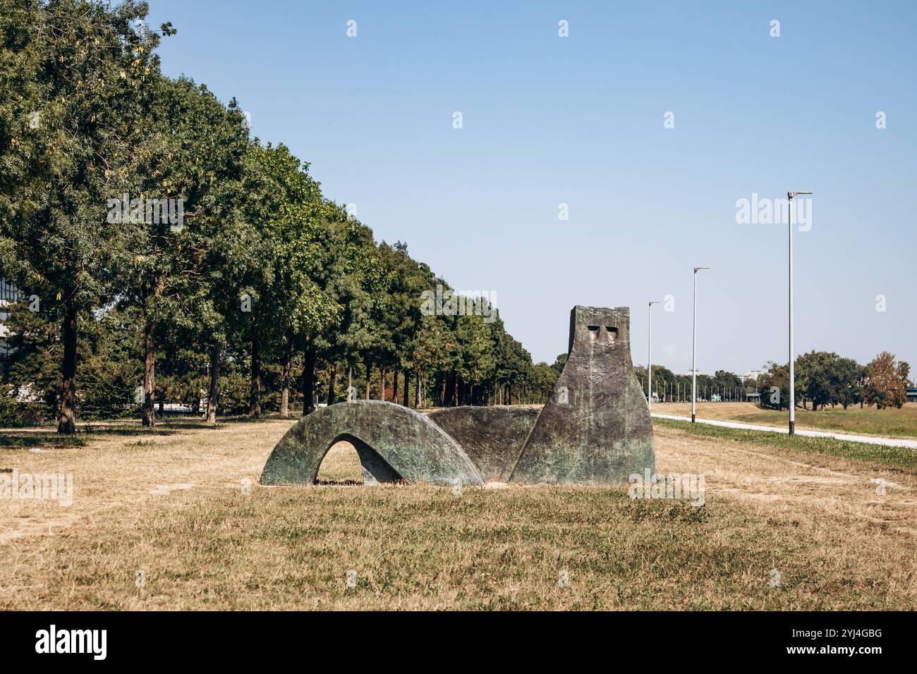 Zagreb, Croatia - August 15, 2024: "Macka" sculpture by Branko Ruzic, Alley of Sculptures, Bank of the river Sava, Zagreb Stock Photo