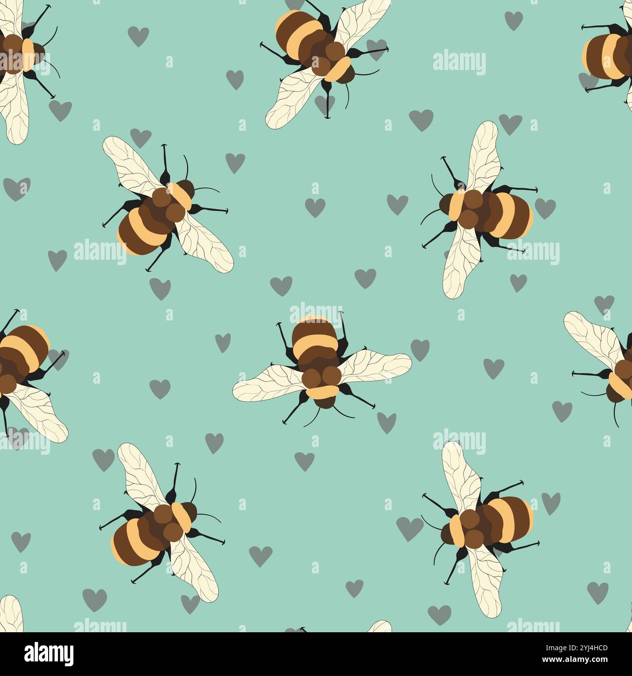 Seamless pattern with bees on floral background. Small wasp. Vector ...
