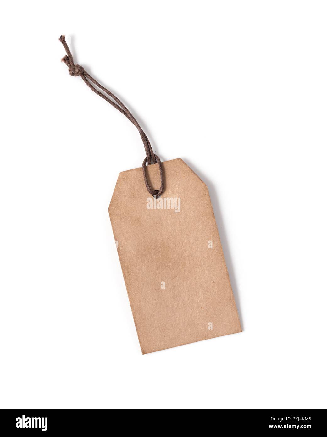 Blank price tag or label tied with string isolated on white background ...