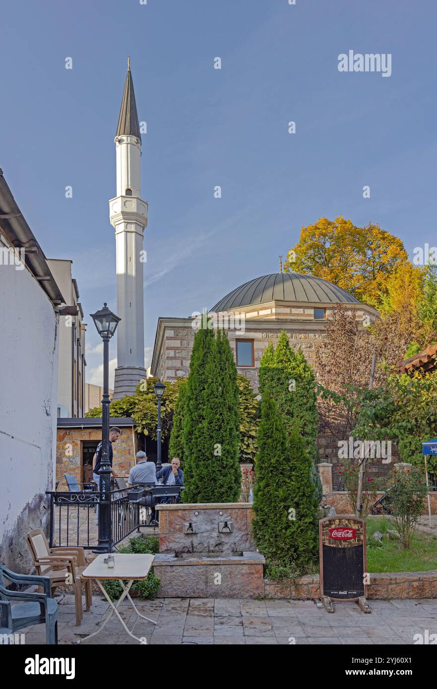 Skopje, North Macedonia - October 23, 2023: Arasta Mosque Building Place of Worship at Old Bazaar in Capital City Autumn Day. Stock Photo