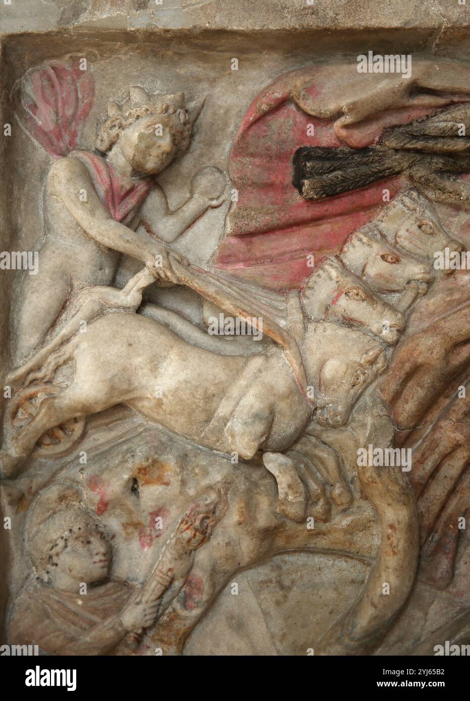 Mithraic relief. Remains of the origianl colour and gilding, shows a ...