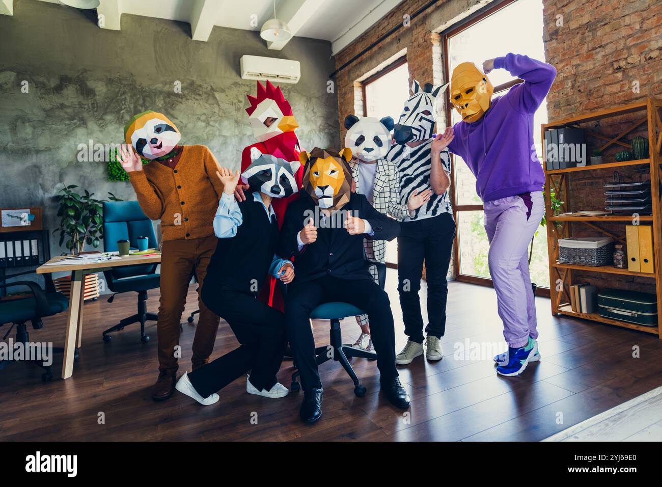 Portrait of panda rooster gorilla lion sloth zebra raccoon mask ...