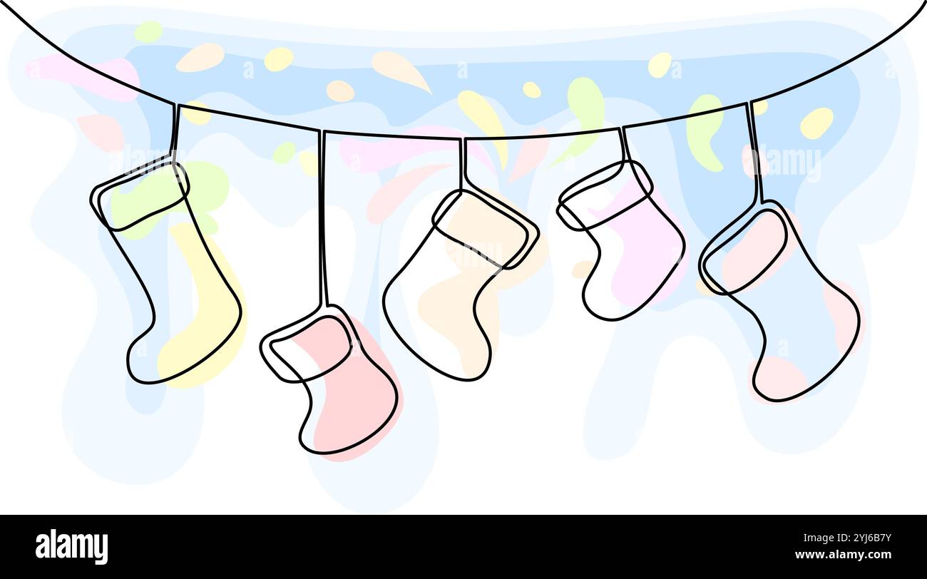 Christmas holidays sock. Continuous line drawing. Vector illustration Stock Vector