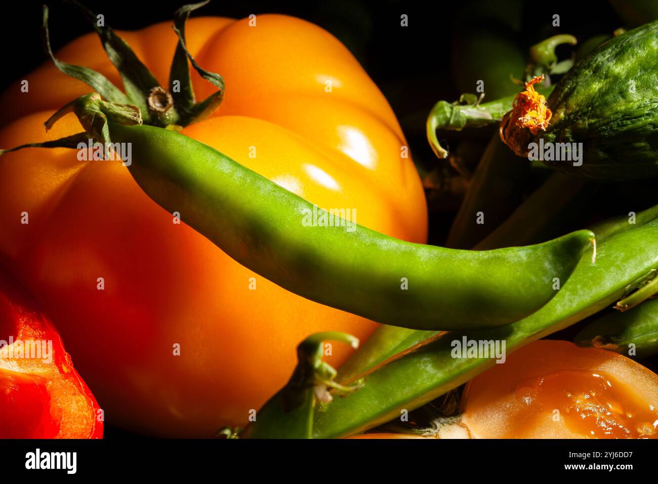 green peas vegetable mix on black background Stock Photo