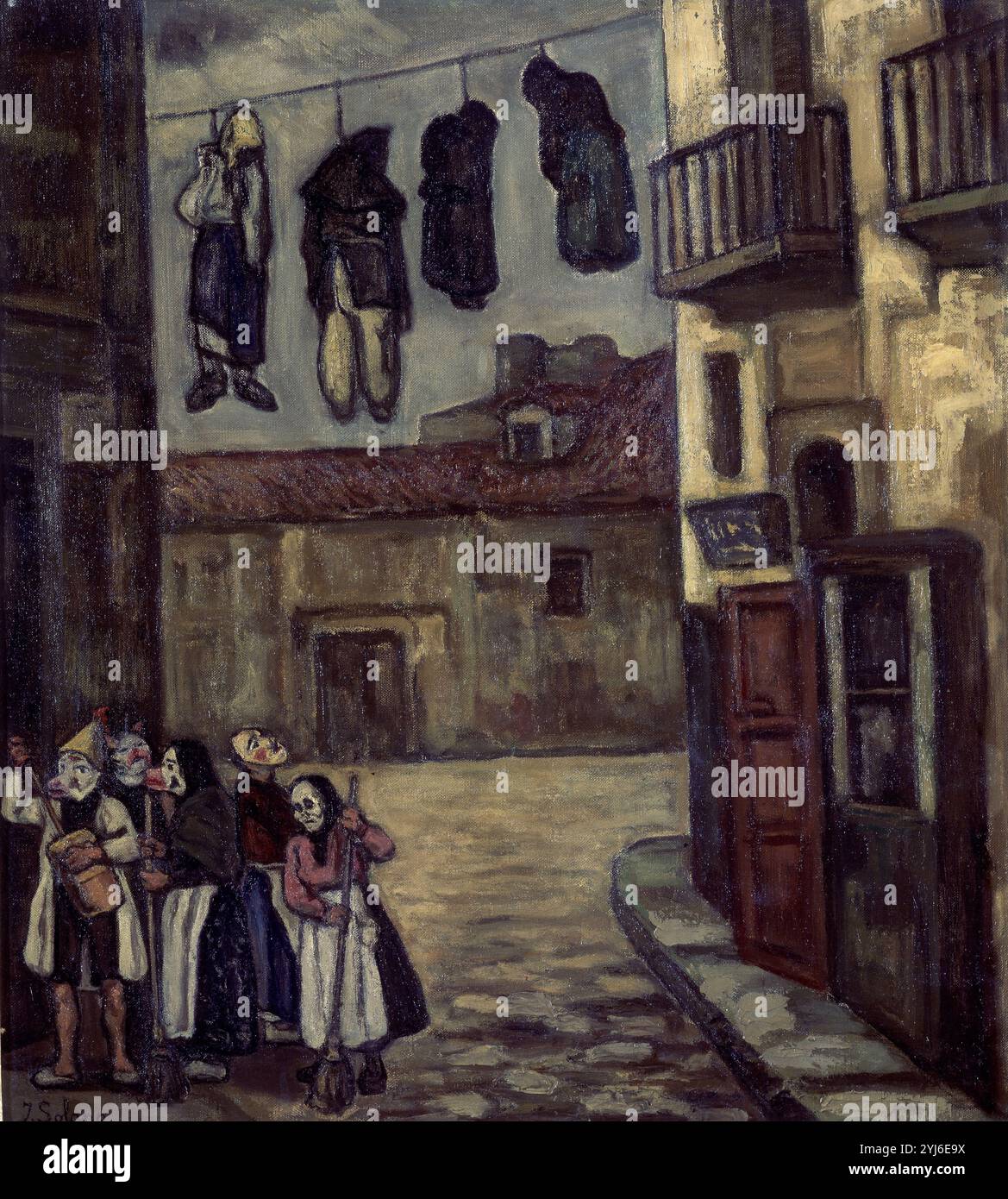 MASCARAS Y PELELES - 1927. Author: JOSE GUTIERREZ SOLANA (1886/1945).  Location: PRIVATE COLLECTION. MADRID. SPAIN Stock Photo - Alamy