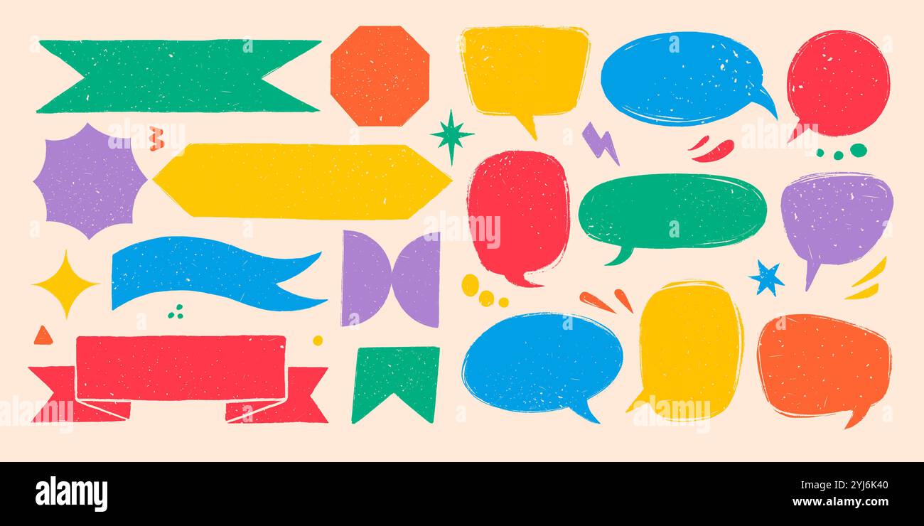 Rough rustic banners and shapes with torn edges Hand drawn vintage ...