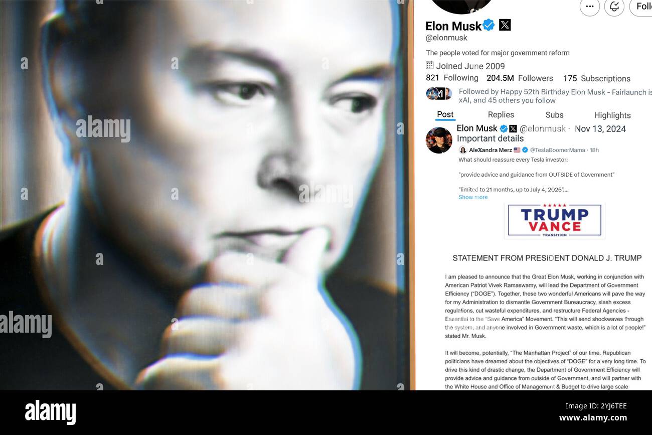 Ukraine. Poltava. November 13, 2024 . Elon Musk profile on Twitteron a