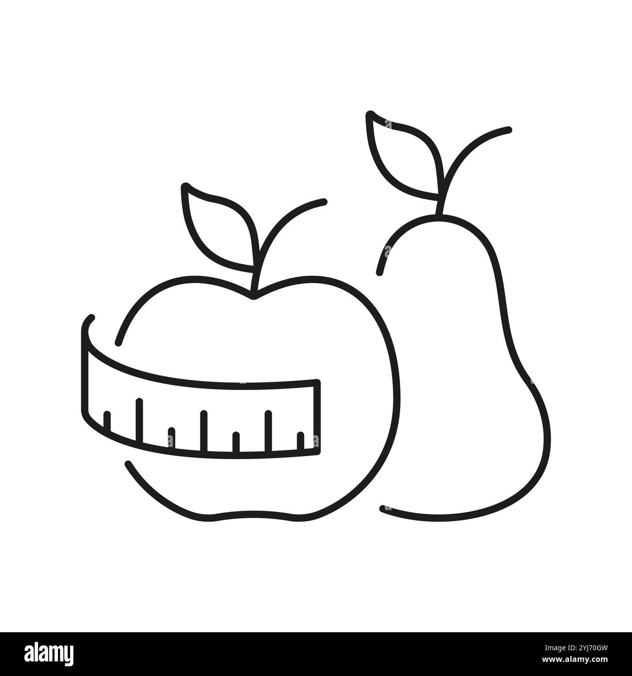Apple And Pear Line Icon With Measuring Tape, Healthy Food And Weight ...