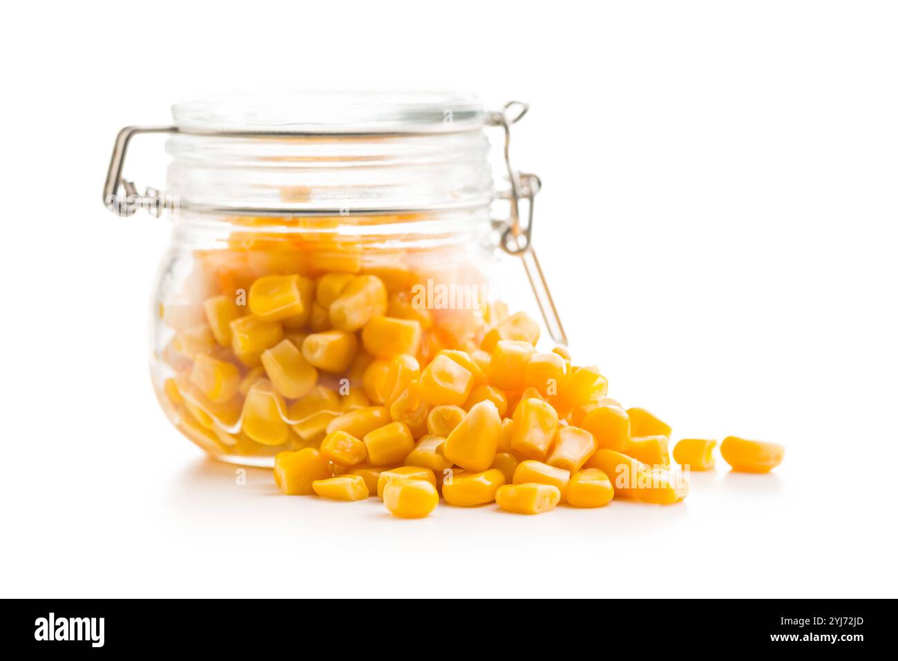 Canned sweet corn isolated on a white background. Stock Photo