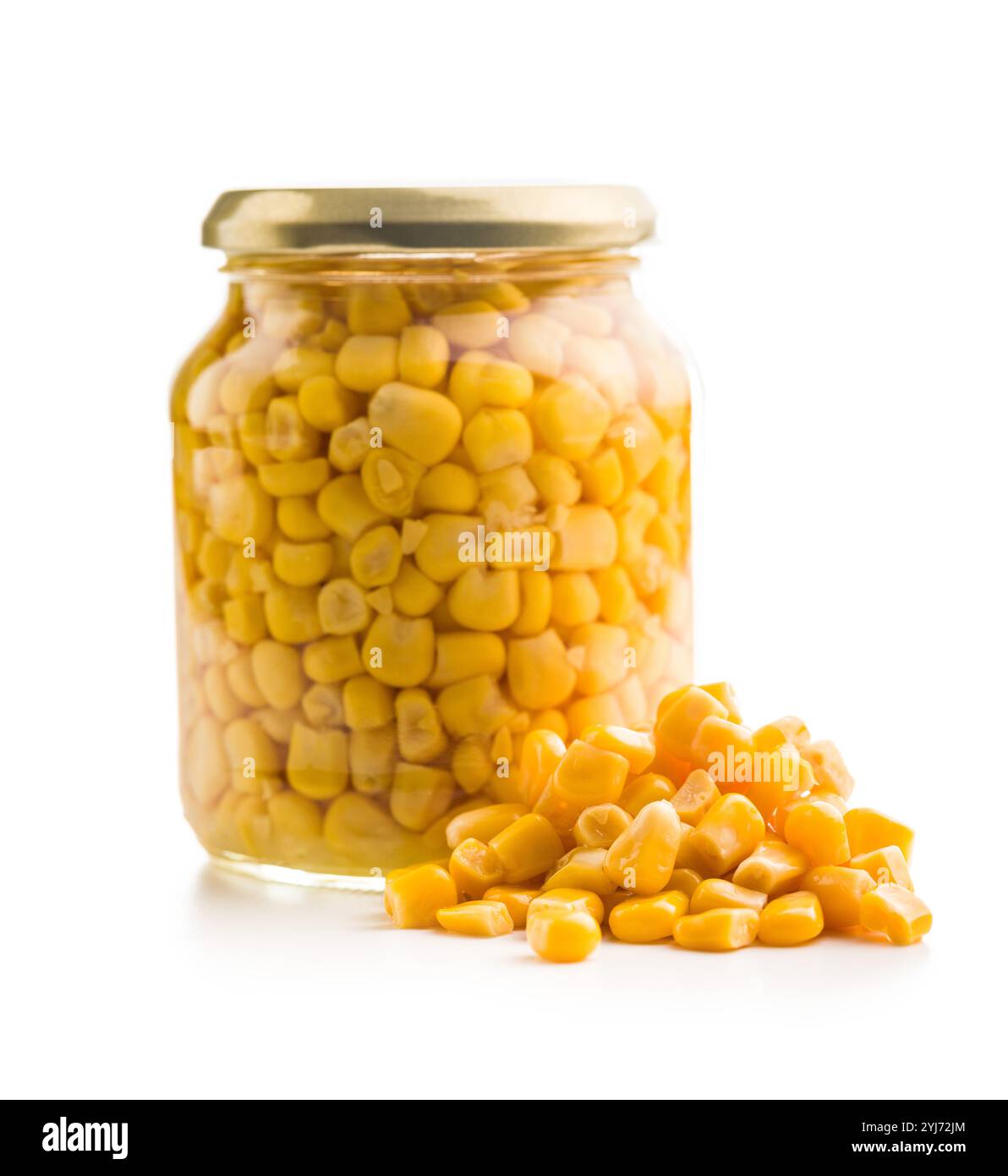 Canned sweet corn isolated on a white background. Stock Photo
