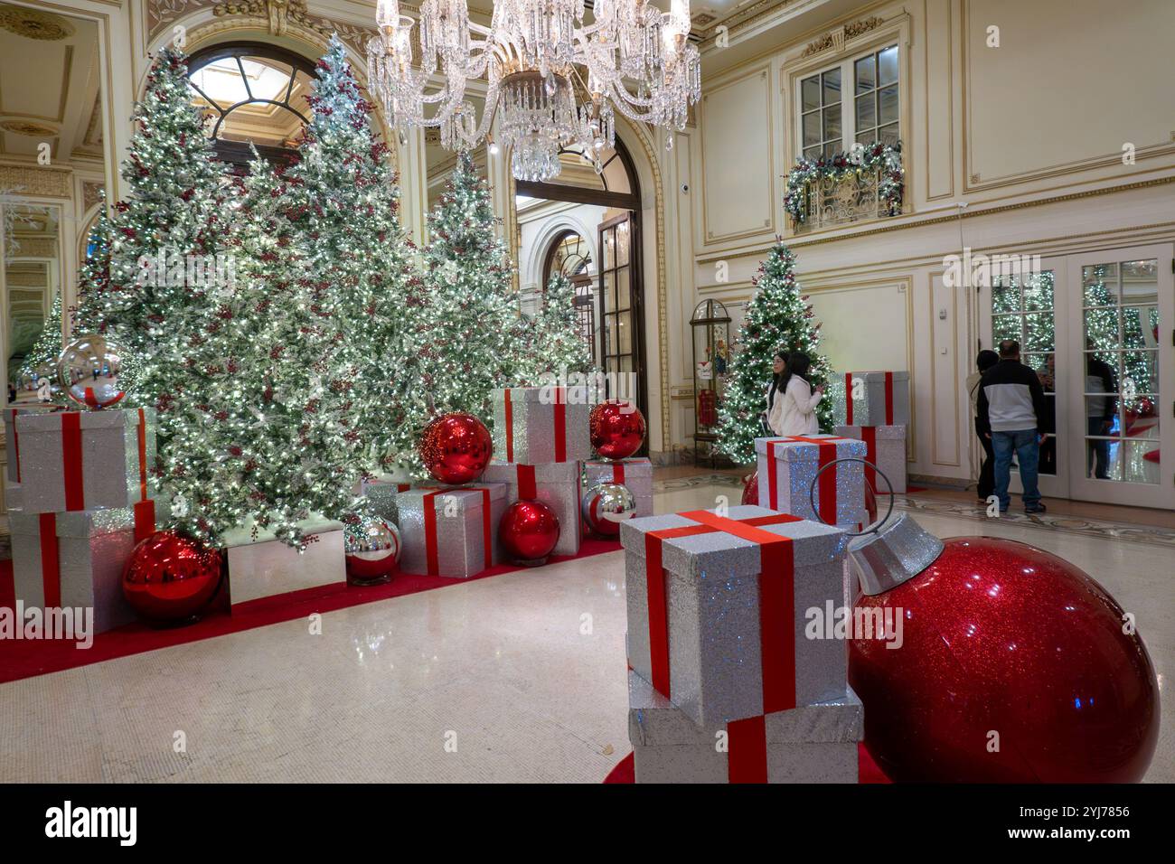 The Plaza Hotel is an iconic landmark decorated for the holidays, 2024, New York City, United States Stock Photo