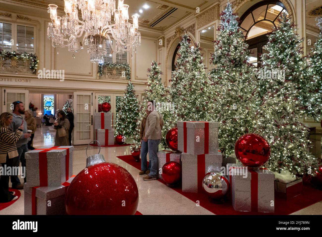 The Plaza Hotel is an iconic landmark decorated for the holidays, 2024, New York City, United States Stock Photo