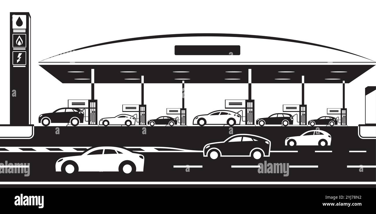 Petrol LPG and EV charging station at highway – vector illustration Stock Vector