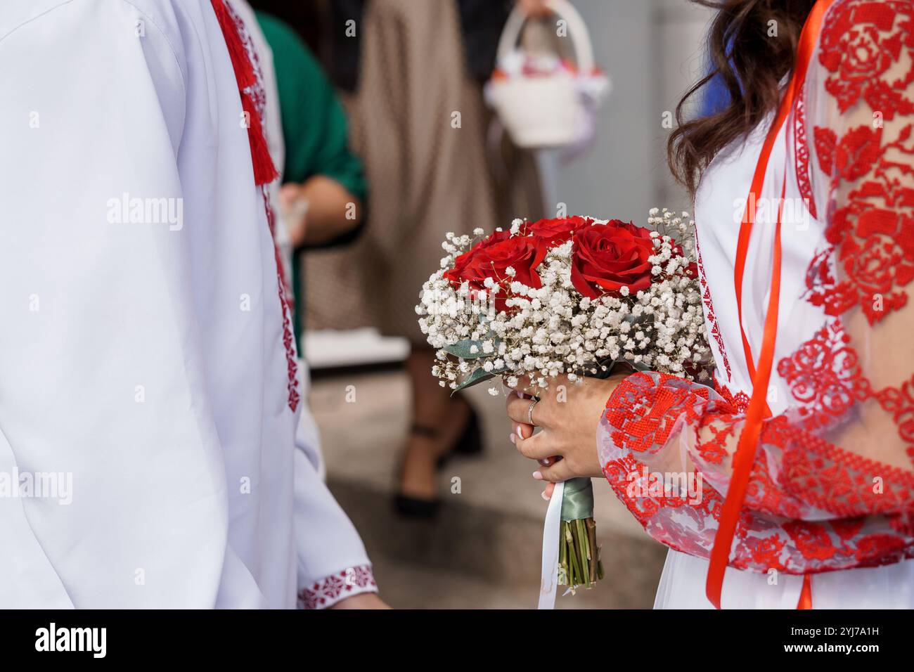 Red Rose Ritual Traditional Wedding Ceremony with Bridal Bouquet of Red Roses and ...