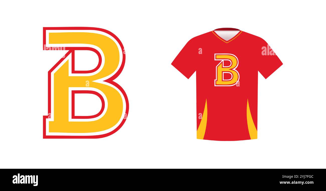 Bold Yellow Letter B With Red Outline Varsity Sports Emblem Design On 