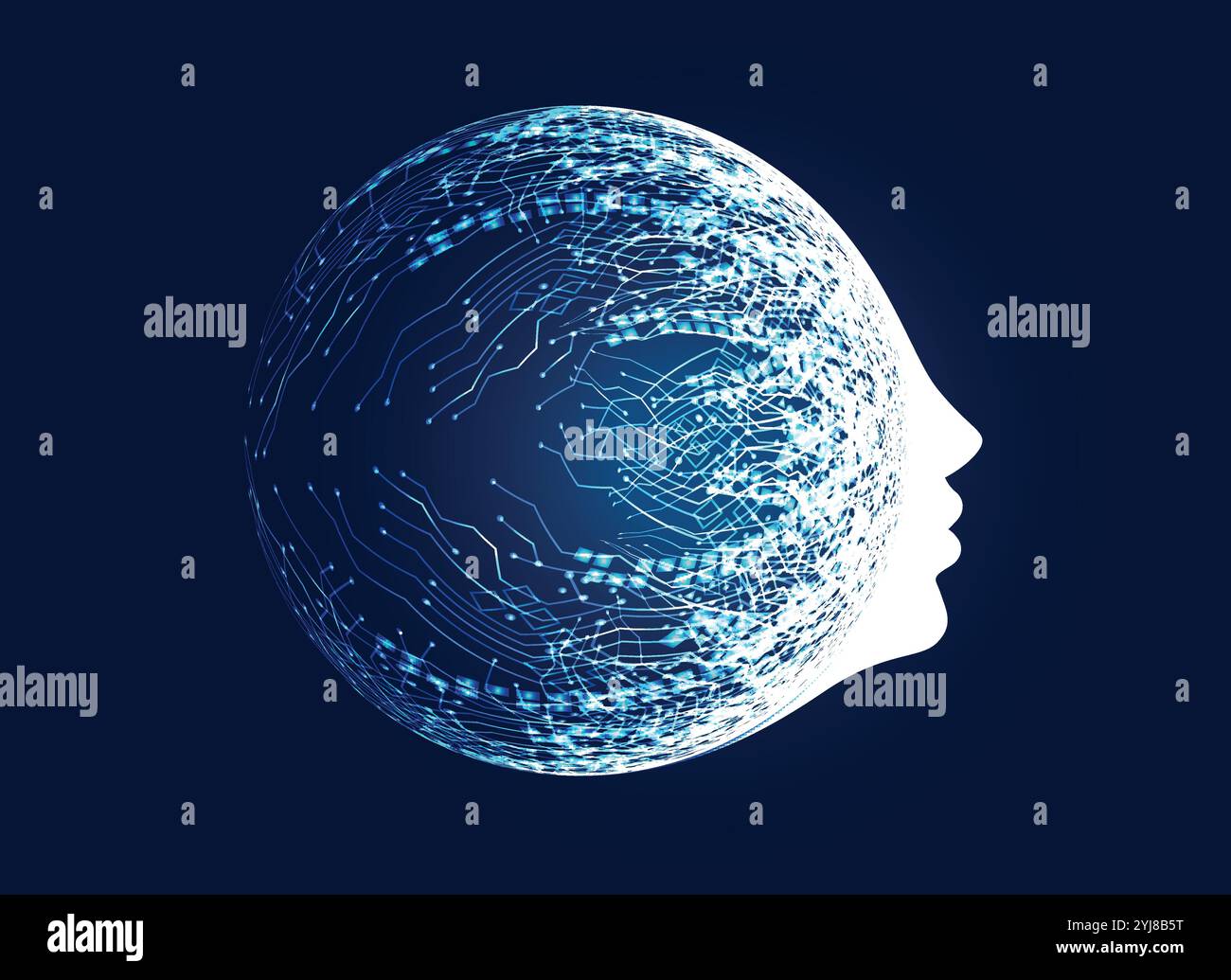 digital face with circuit network concept for machine learning and ...