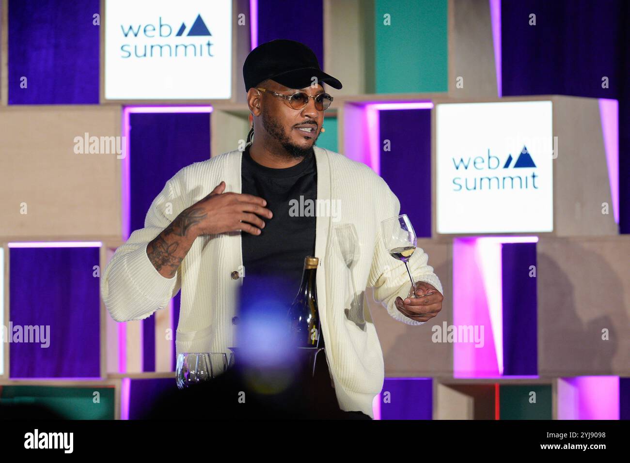 Lisbon, Portugal. 13th Nov, 2024. Carmelo Anthony, Entrepreneur, addresses the audience during the second day of the Web Summit 2024 in Lisbon. (Photo by Bruno de Carvalho/SOPA Images/Sipa USA) Credit: Sipa USA/Alamy Live News Stock Photo