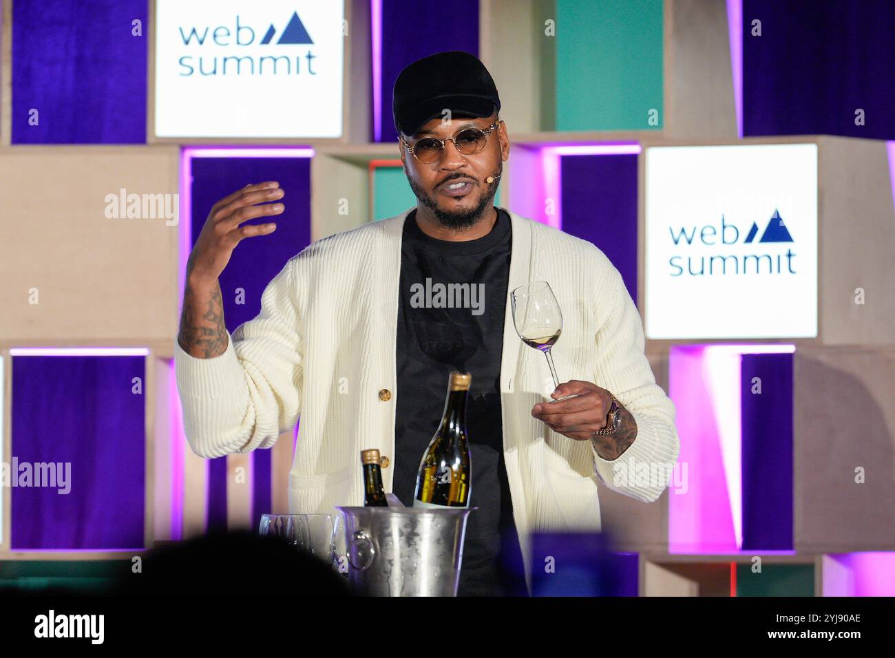 Lisbon, Portugal. 13th Nov, 2024. Carmelo Anthony, Entrepreneur, addresses the audience during the second day of the Web Summit 2024 in Lisbon. (Photo by Bruno de Carvalho/SOPA Images/Sipa USA) Credit: Sipa USA/Alamy Live News Stock Photo