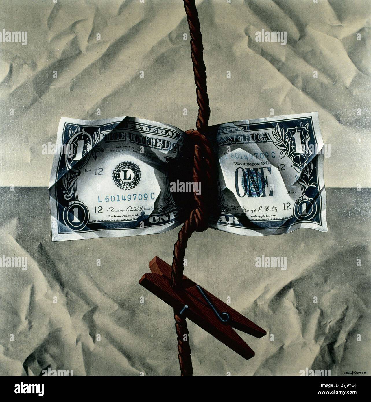 Antoni Miro (b.1944). Spanish painter. Hanged Dollar, 1974. Group of paintings The Dollar (1973-1980). Stock Photo