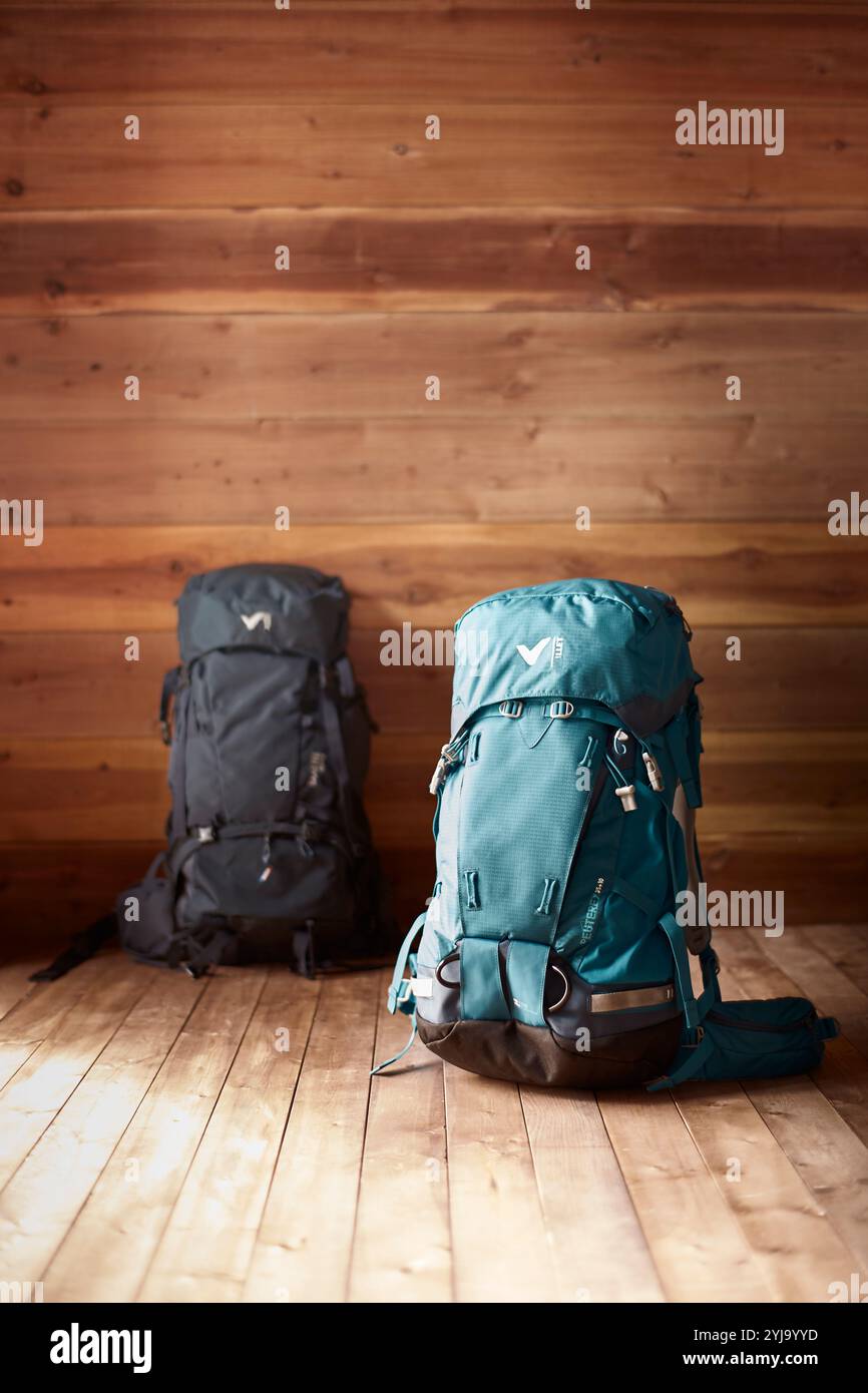 Two rucksacks wall hi-res stock photography and images - Alamy