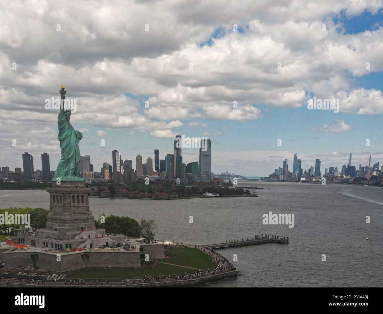 Panoramic aerial view Statue of Liberty in New York City, NY, USA. The ...