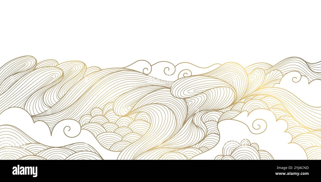 Vector wave line illustration, sea water pattern, curve graphic design ...