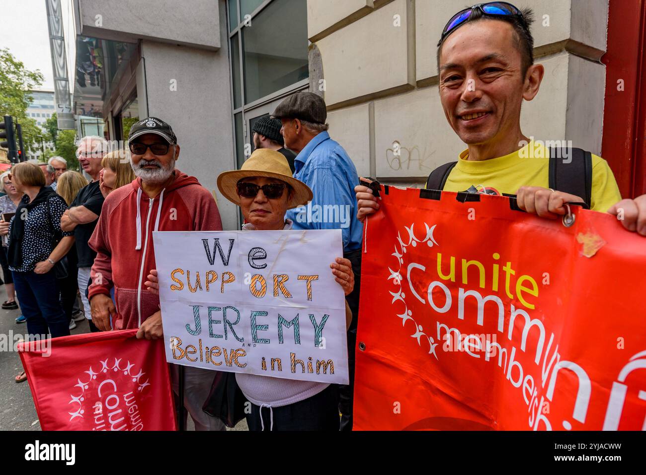 London, UK. 11th August 2018. Several hundred people from all parts of the labour movement come to show solidarity and support the Bookmarks socialist bookshop a week after a group of Nazi thugs from 'Make Britain Great Again' invaded the shop in central London, shouting racist slogans and wrecking book displays. The supporters met on the pavement outside the bookshop, and then walked to a nearby church where a large basement had been booked for an afternoon of speeches, book readings and poetry celebrating radical bookselling. The room was filled to overflowing, with many of those present hav Stock Photo