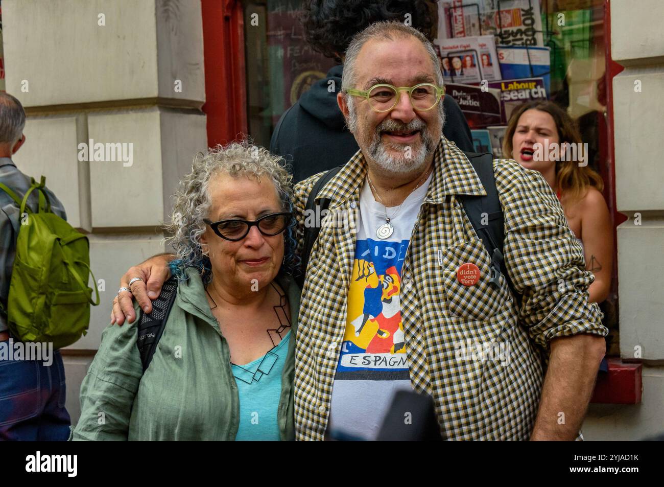 London, UK. 11th August 2018. East End Historian David Rosenberg outside Bookmarks, where several hundred people from all parts of the labour movement come to show solidarity and support the socialist bookshop a week after a group of Nazi thugs from 'Make Britain Great Again' invaded the shop in central London, shouting racist slogans and wrecking book displays. The supporters met on the pavement outside the bookshop, and then walked to a nearby church where a large basement had been booked for an afternoon of speeches, book readings and poetry celebrating radical bookselling, where Rosenberg Stock Photo