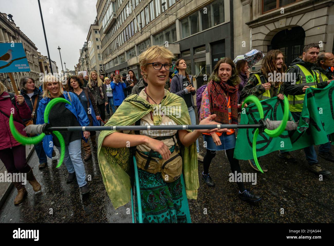 London, UK. 22 September 2018. People in the Extinction Rebellion Bloc on the march. Several thousands march through London on The Peoples Walk for Wildlife set up by naturalist and broadcaster Chris Packham to support the People's Manifesto for Wildlife drawn up by him with the aid of 17 independent experts and scientists aimed at halting the drastic decline in British wildlife. The even was supported by many NGOs, schools and environmental activists. Stock Photo