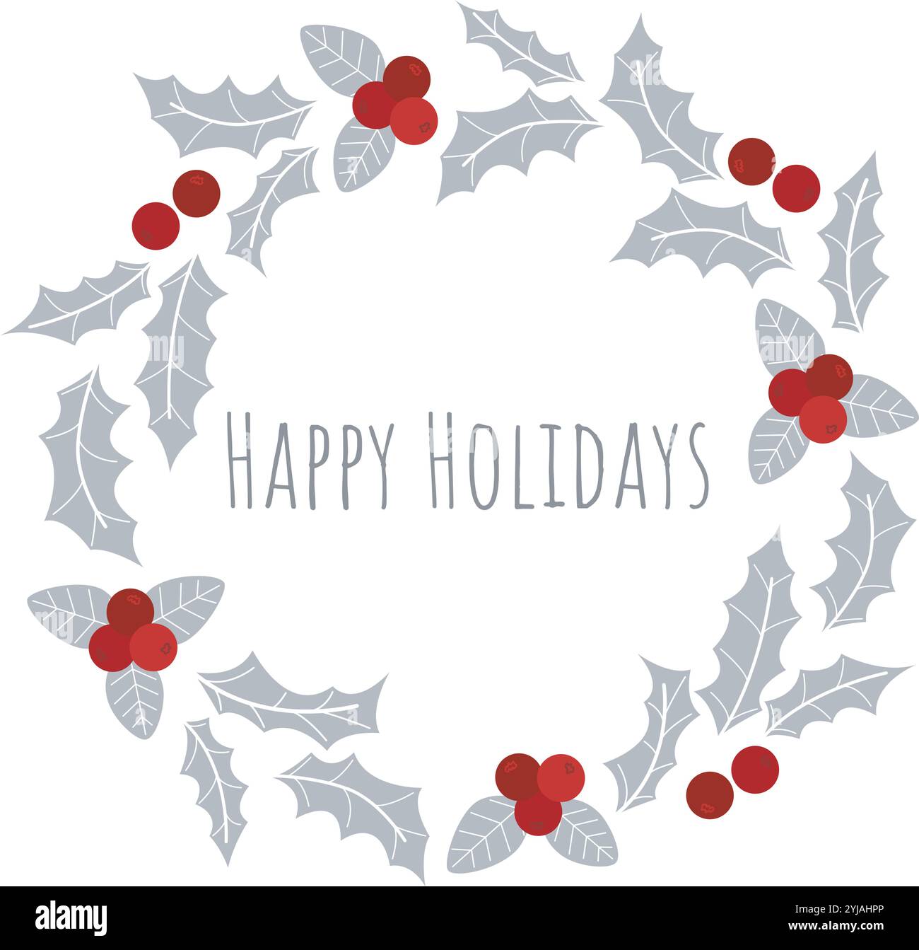 Holidays Card with wreath of silver holly leaves and berries Stock ...