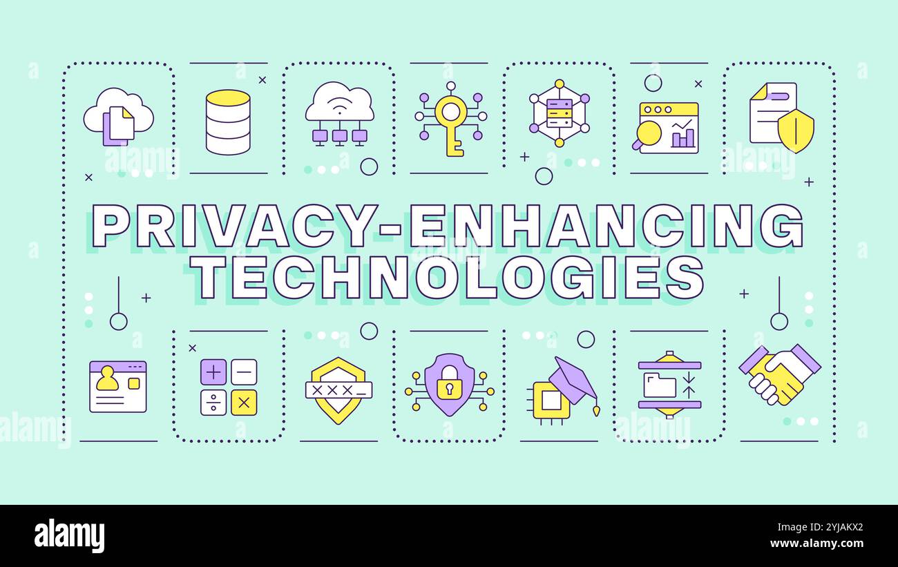 Privacy-enhancing technologies light green word concept Stock Vector