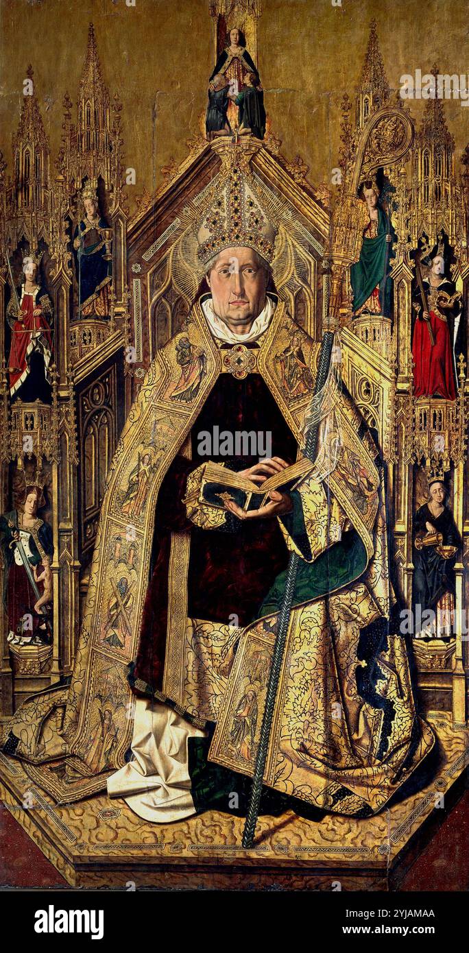 Bartolomé Bermejo / 'Saint Dominic of Silos enthroned as Bishop', 1474-1477, Spanish School, Oil on panel, 242 cm x 130 cm, P01323. Museum: MUSEO DEL PRADO, MADRID, SPAIN. SANTO DOMINGO DE SILOS. Stock Photo