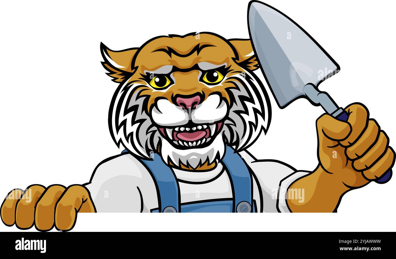 Wildcat Bricklayer Builder Holding Trowel Tool Stock Vector