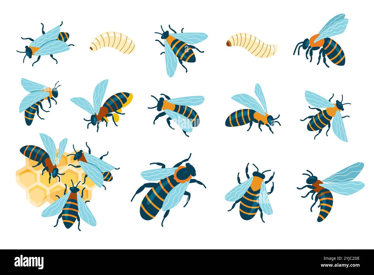 Cartoon bees insects. Cute flying striped bug, funny buzzing wasp and ...