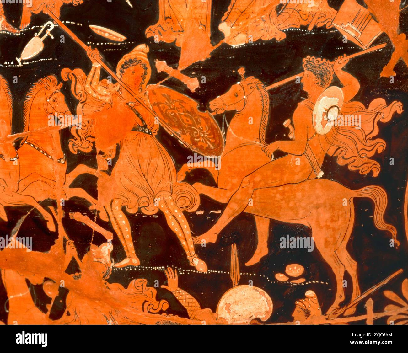 Attic red figure vase with detail of Amazon fighting cavalry, IVth ...
