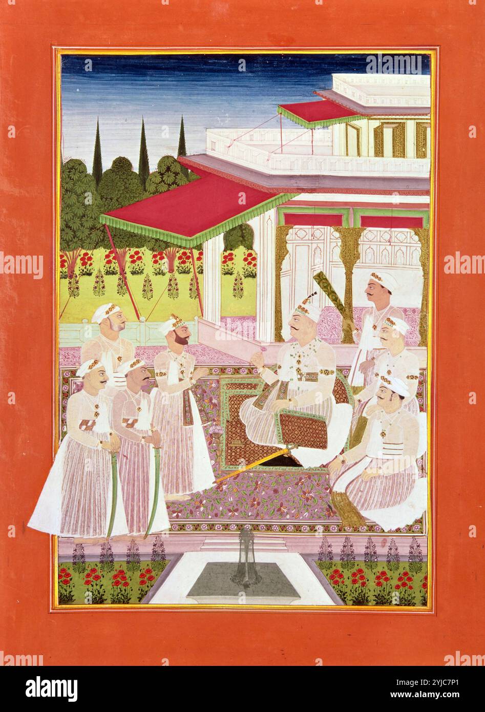 Nawab Siander Jah, Nizam of Hyderabad, giving audience to Ministers. Gouache on paper; Deccan, India; around 1810. Museum: Victoria & Albert Museum, LONDRES, UK. Stock Photo