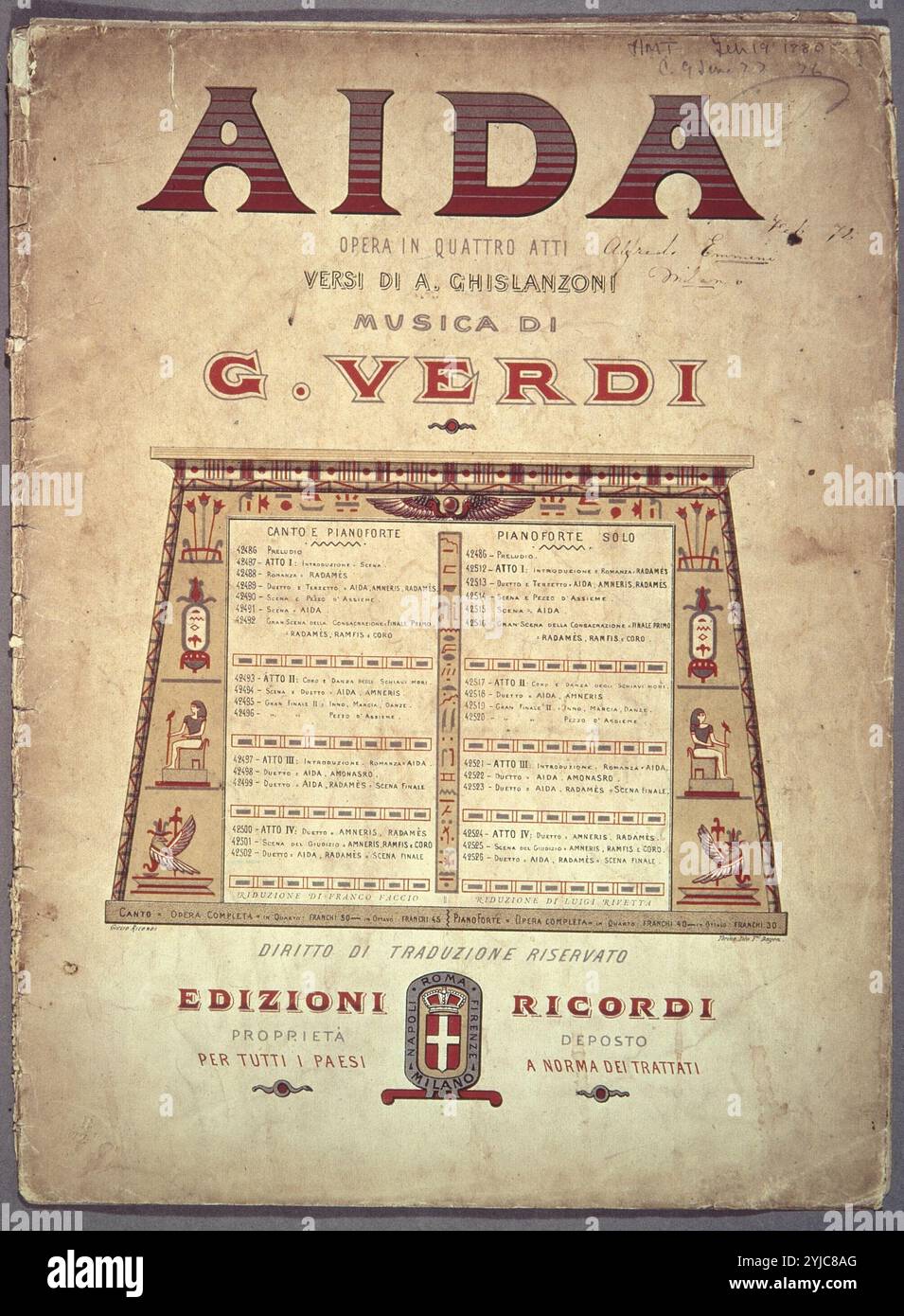 Libretto and music for "Aida" 1860, Verdi Stock Photo - Alamy