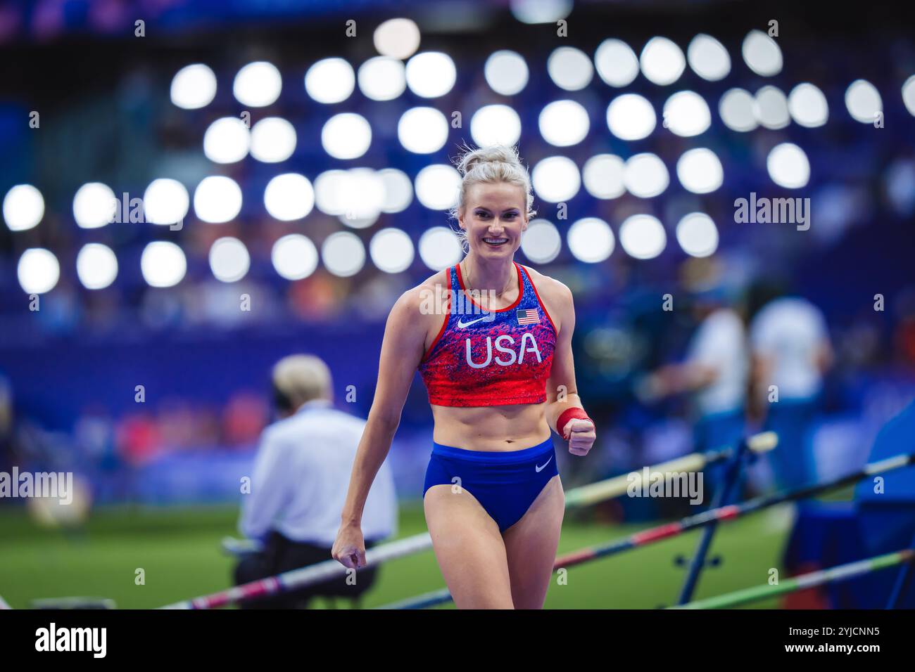 Katie Moon participating in the pole vault at the Paris 2024 Olympic