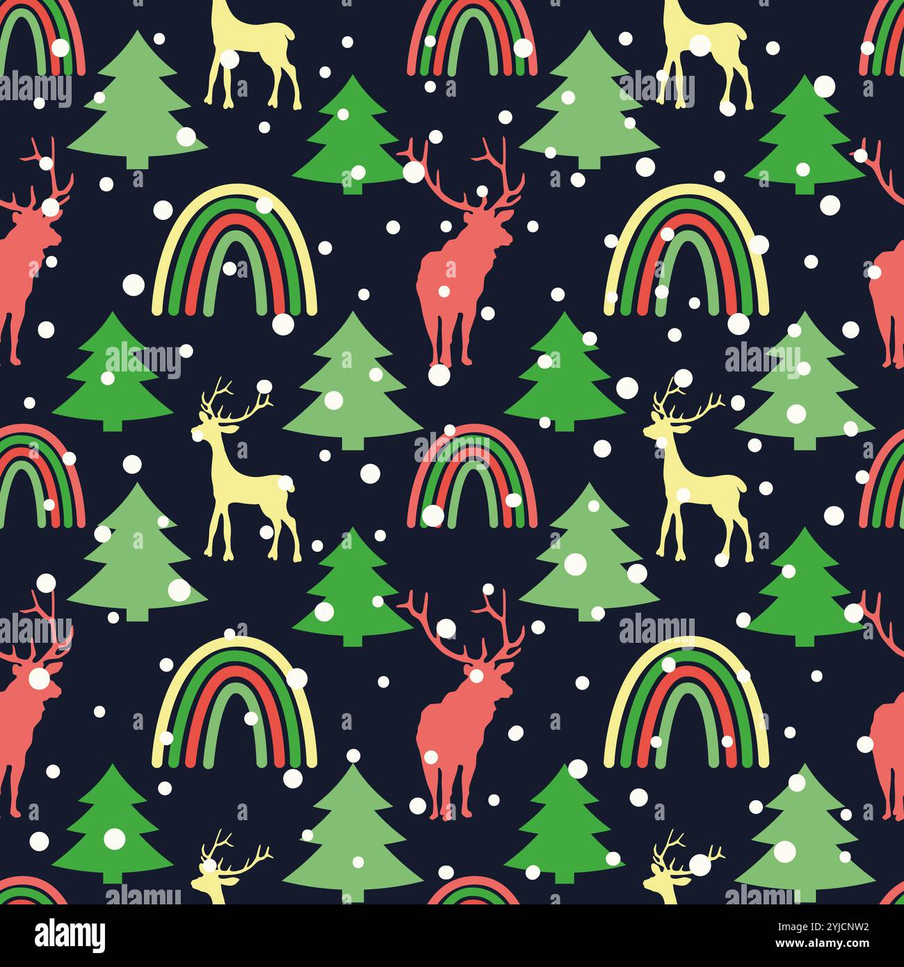 Christmas Winter Boho Rainbows Seamless Pattern Stock Vector