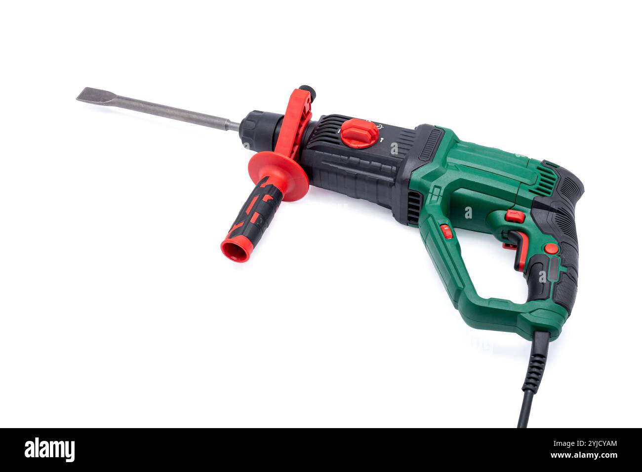 Hammer drill with handle isolated on white background. Stock Photo